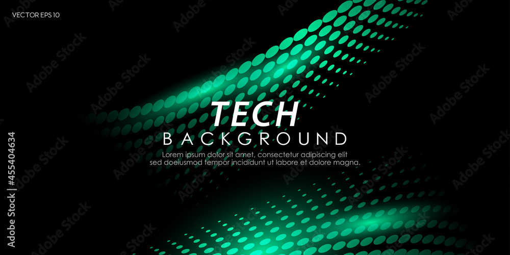 Aufkleber abstract green glowing technology background with particles wave. vector