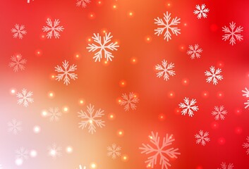 Light Red, Yellow vector pattern with christmas snowflakes, stars.