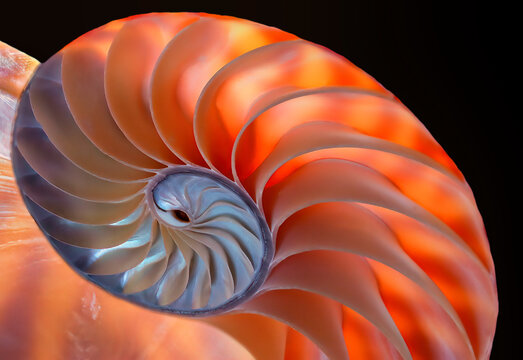 Brilliant Nautilus Macro: Backlit to reveal beauty of chamber structure.