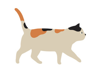 歩く猫のイラスト-ミケ猫