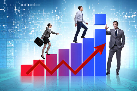 Business people supporting economic growth on chart