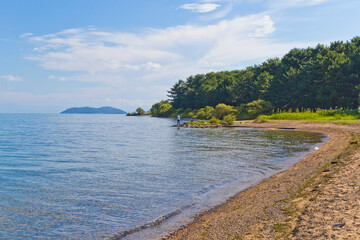 Fototapeta na wymiar Lake biwa near Omihachiman town in Shiga prefecture, Japan.