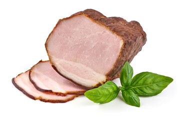 Smoked loin, isolated on white background.