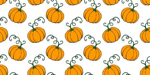Vector seamless pattern with orange pumpkins with mustache. Halloween or thanksgiving background and texture