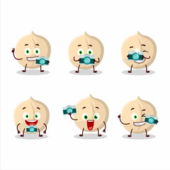 Photographer profession emoticon with macadamia cartoon character