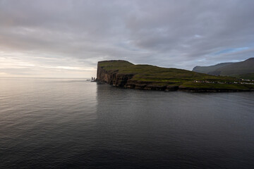 Fototapeta na wymiar Beautiful aerial view of Risin and Kellingin, the giant and the witch view from Tjornuvik in the Faroe Island