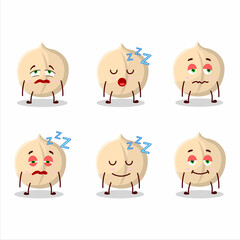 Cartoon character of macadamia with sleepy expression