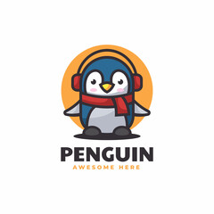 Vector Logo Illustration Penguin Mascot Cartoon Style.