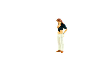 Miniature people office, worker, police and thief concept in variety action on white background with space for text