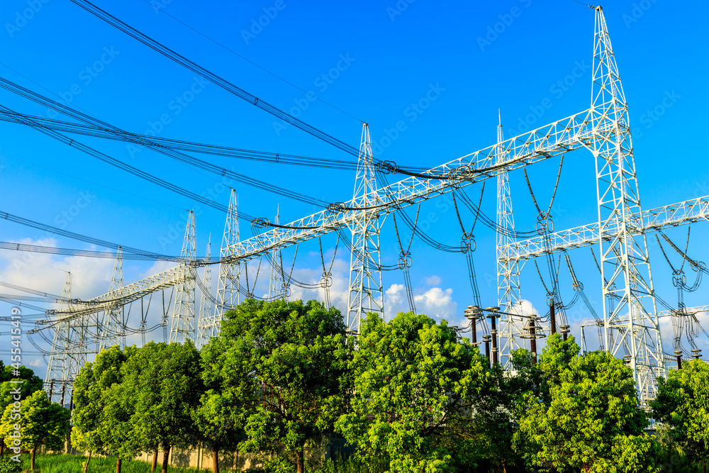 Wall mural high voltage substations,urban power supply lines.