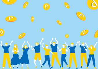 喜ぶ人達　ポイントコイン背景