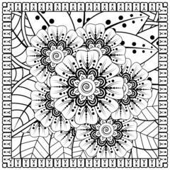 mehndi flower decorative ornament in ethnic oriental style, doodle ornament, outline hand draw.