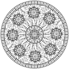 mehndi flower decorative ornament in ethnic oriental style, doodle ornament, outline hand draw.