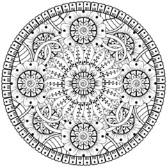 mehndi flower decorative ornament in ethnic oriental style, doodle ornament, outline hand draw.