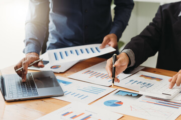 business people partners group negotiating at boardroom meeting.Multiethnic executive team discussing financial partnership agreement project strategy brainstorming sitting at table in office.