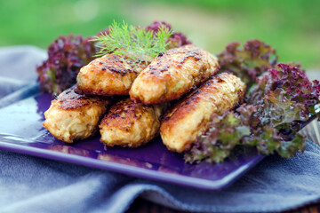 Chicken cutlets on a plate with lettuce