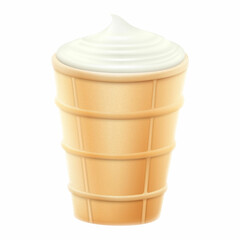 Vanilla ice cream in a waffle cup isolated on white background. White creamy ice cream close-up, plombir, sundae, Realistic 3D vector illustration