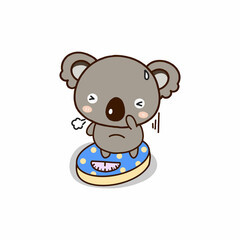 Cute  koala weighed on the scales. Cute cartoon character.