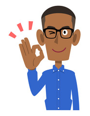 手でOKマークを作るカジュアルな服装のアフリカ系の男性
