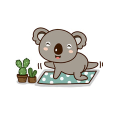 Cute Koala meditating with yoga.Cute cartoon character.