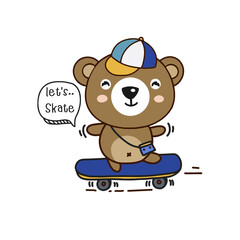 Cute bear on skateboard. Cute cartoon character.