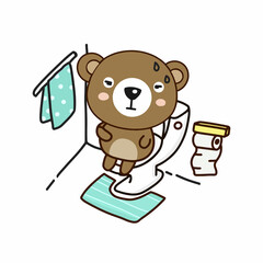 Cute Koala Pooping On Toilet. Cute cartoon character.