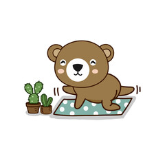 Cute Bear meditating with yoga.Cute cartoon character.
