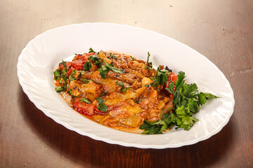 Caucasian traditional Mangal salad with vegetables