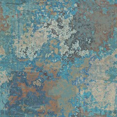 Seamless old blue distressed paint and rust metal background