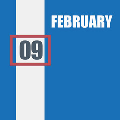 Fototapeta premium february 9. 9th day of month, calendar date.Blue background with white stripe and red number slider. Concept of day of year, time planner, winter month.