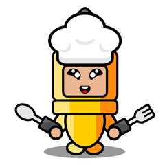 vector cartoon character mascot costume doodle funny gun bullet chef holding spoon and fork