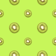 Ripe kiwi on a bright background, seamless pattern.