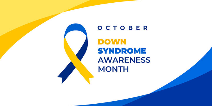 Down syndrome awareness month. Vector web banner, background, poster, card for social media, networks. Text down syndrome awareness month, october with blue and yellow ribbon. - Powered by Adobe