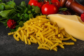 Raw Italian pasta Fusilli for cooking