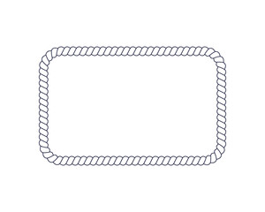 Rectangle rope frame for photo or picture in retro yacht style. Design element in maritime style for print and decoration. Vector outline illustration.