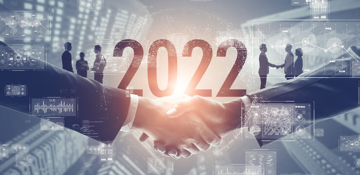 2022年ビジネス向け新年イメージ　握手するビジネスマン　年賀状