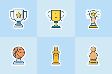 award and medal icons set collection package blue isolated background with modern cartoon flat style