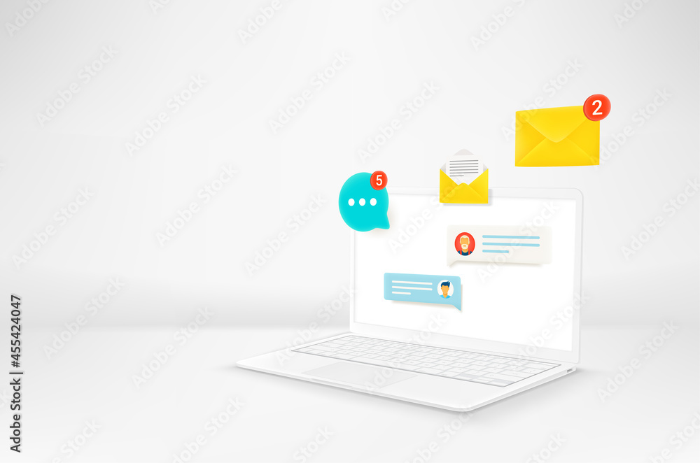 Poster modern laptop with notifications of messengers