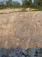 Mining levels at open granite gravel quarry. Open mine