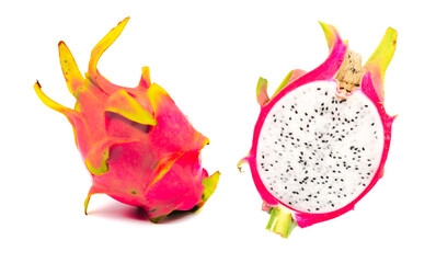Pink dragon fruit with white background
