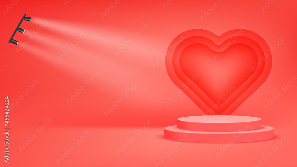 Aufkleber Bright red scene with heart shape. Vector banner with projectors
