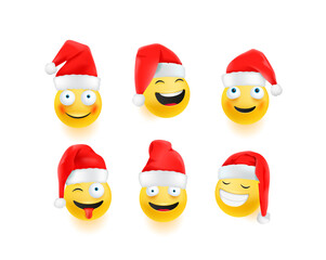 Christmas emojis with santa hats isolated on white