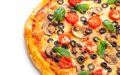 Delicious italian pizza on a white background