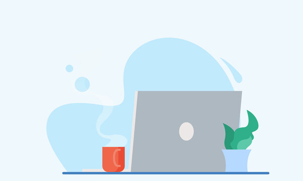 Working process with notebokk and people. Flat vector illustration.