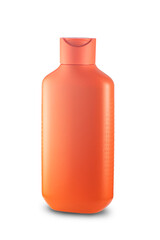 orange plastic bottle with shampoo. isolated on white background