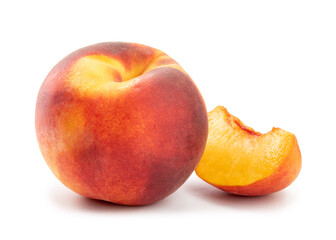 ripe peach and slice isolated on white background