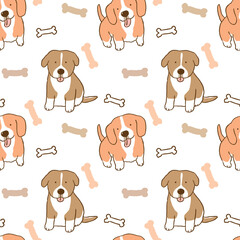 Seamless Pattern with Cartoon Puppy Illustration Design on White Background