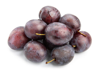 group of plums isolated on a white background.