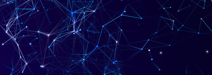 3D abstract illustration with many geometric shapes on a dark background. Template for festive presentation, banner. 3d