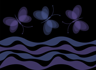 trendy abstract template vector butterfly wave black background